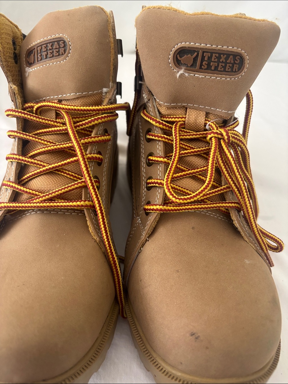 Texas Steer Men's Tan Work Boots with Cushioned Support. Excellent Soles.